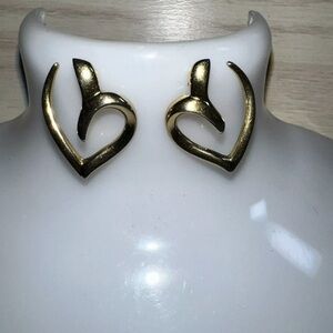 Vintage Monet Open Heart Gold Tone Pierced Earrings